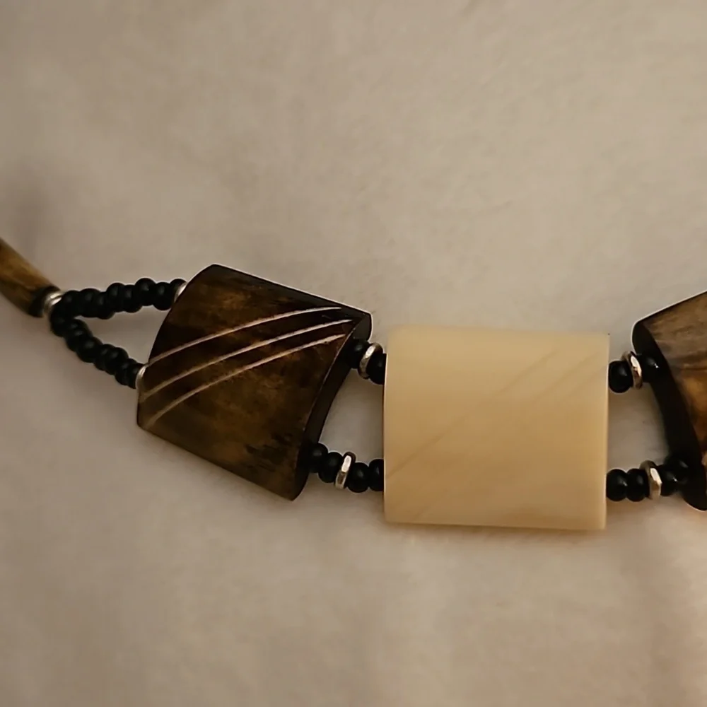 Vintage African Tribal Horn Beaded Unisex Collar Necklace